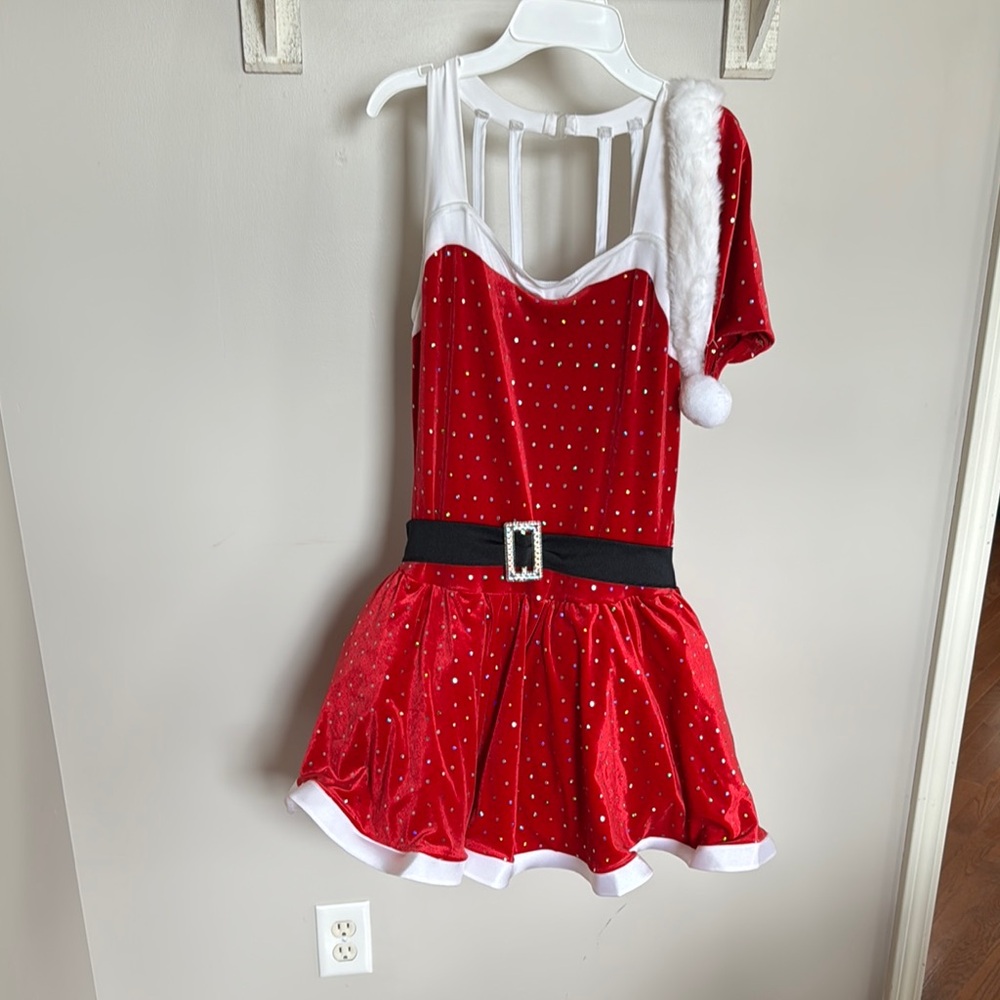 Weissman Red and White Dance Costume with Velvet and Mesh
